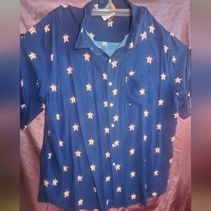 Men's Houston Astros Navy Mini Print Logo Button-Up Shirt, part of the MLB